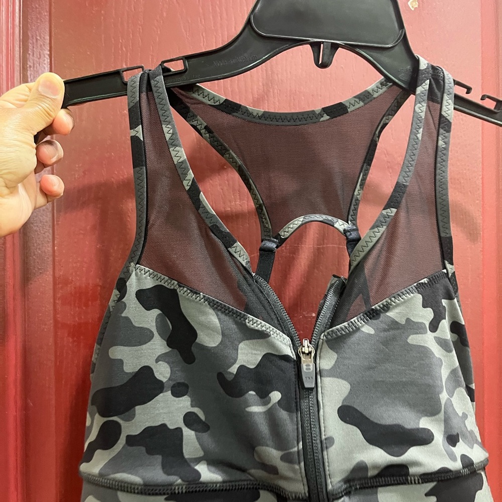 Handful size medium camouflage and mesh zip up sports bra